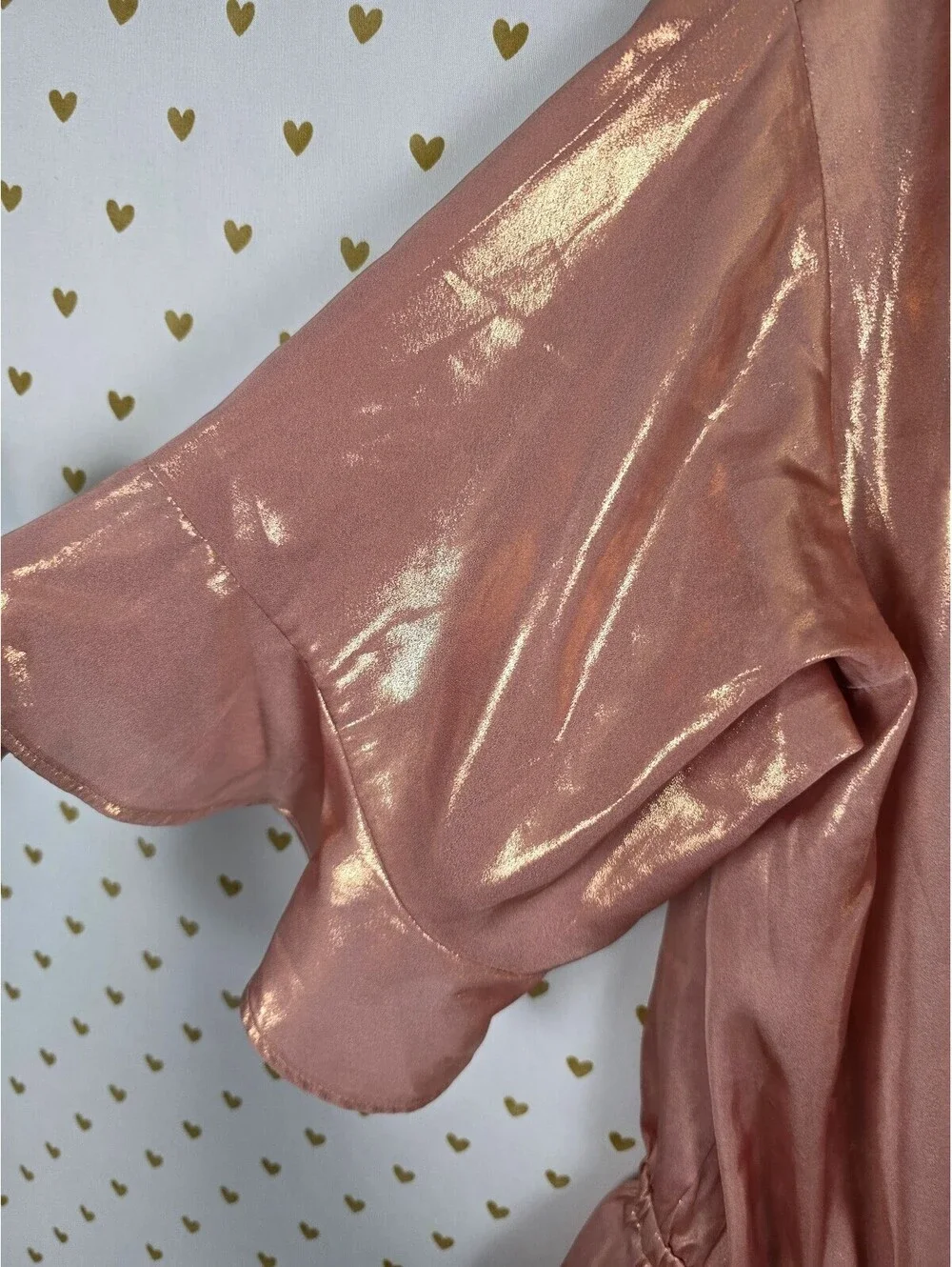 Victoria's Secret Rose Gold Metallic Wrap Romper Flutter Sleeve L